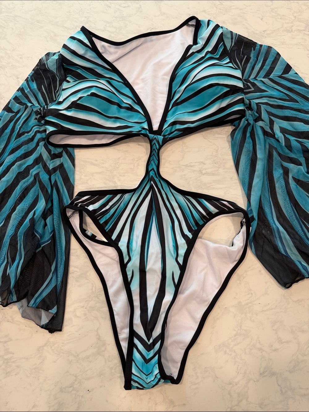 Brand New Turquoise Black Cutout One-Piece Rave Outfit/ Swimsuit
